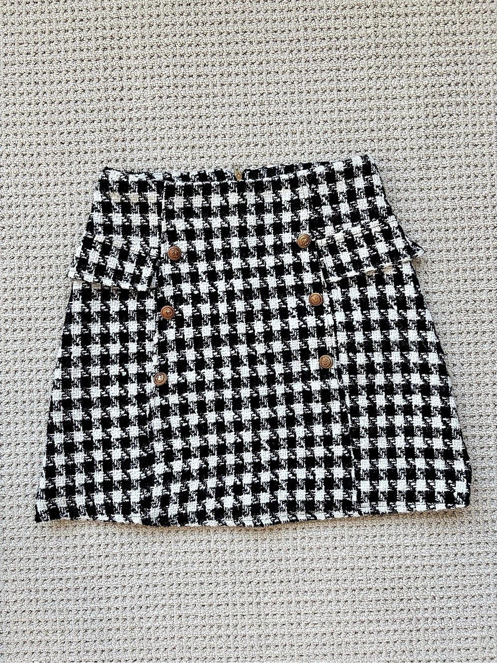 Houndstooth Tweed Mini Skirt Black & White